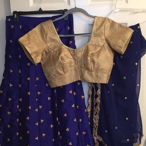 Blue and Gold Dot Chaniya Choli